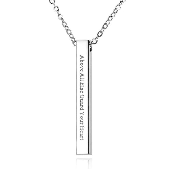 Above All Else Guard Your Heart Bar Pendant Affirmation Necklace