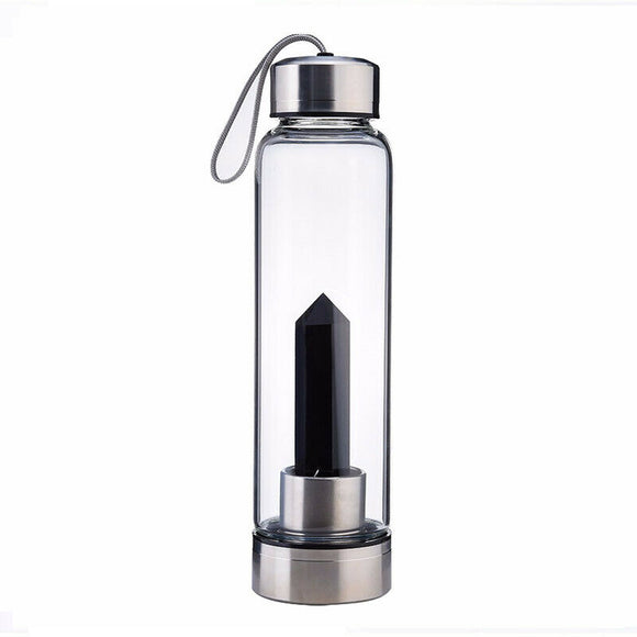 Black Obsidian Crystal Stainless Steel Water Bottle