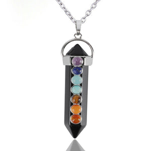 Tourmaline Chakra Gemstones Pendant Silver Necklace