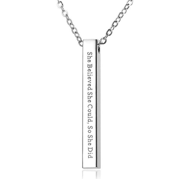 She Believed She Could So She Did Bar Pendant Affirmation Necklace