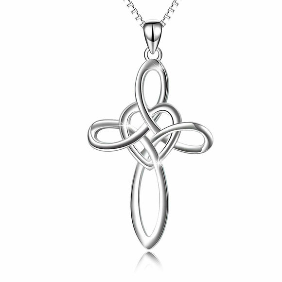 Celtic Knot Cross Pendant Sterling Silver Necklace